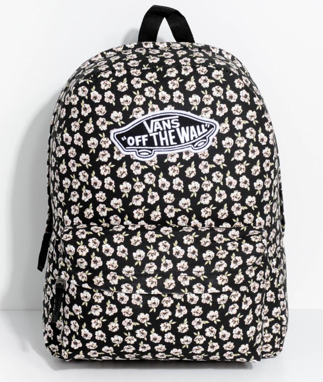 black and white floral vans backpack 
