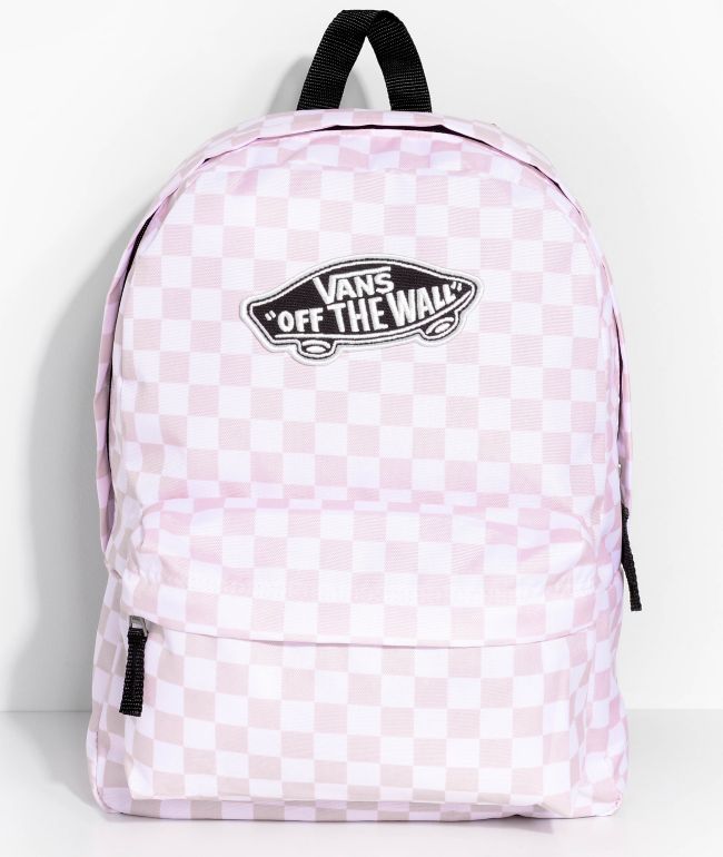 pink checkered backpack vans