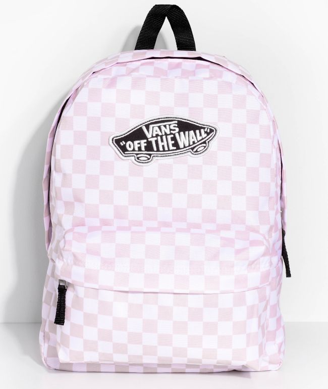 Vans realm pink check 22l backpack clearance