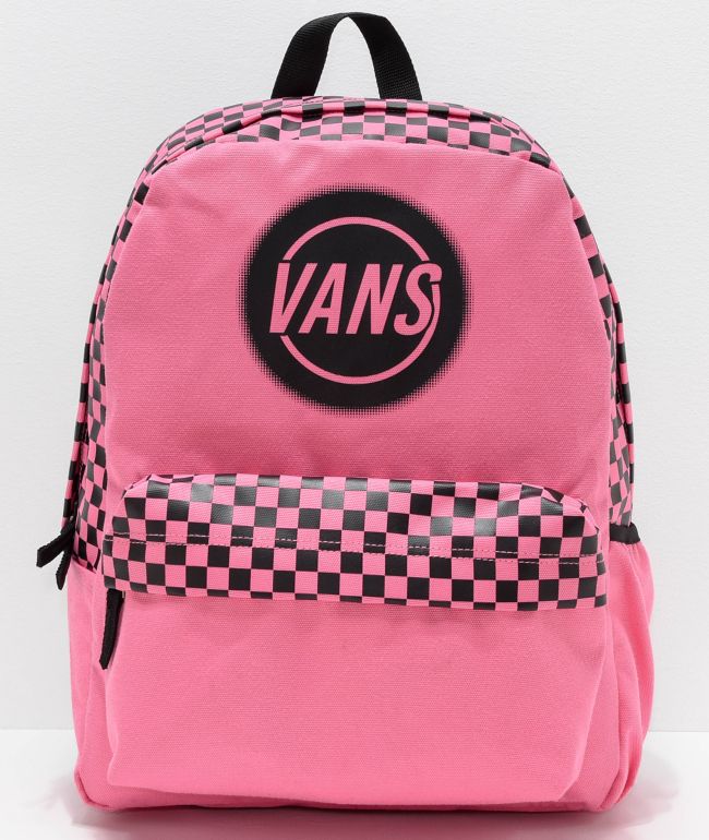 vans realm pink check 22l backpack