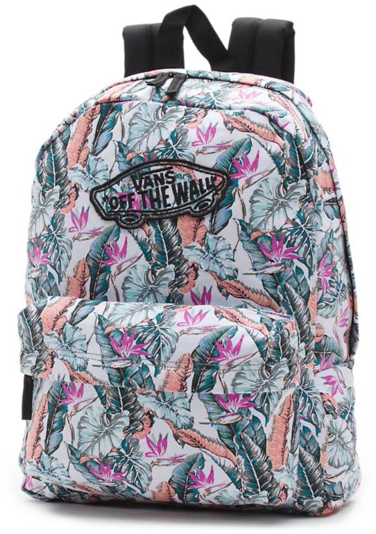 vans realm black floral print backpack