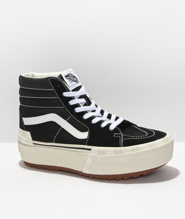 Vans Sk8-Hi Stacked Black White & Gum Platform Shoes راتت