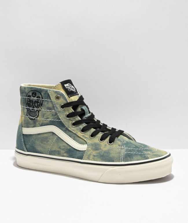 Vans Sk8-Hi Tapered Denim bordado zapatos de skate en verde oliva y blanco 