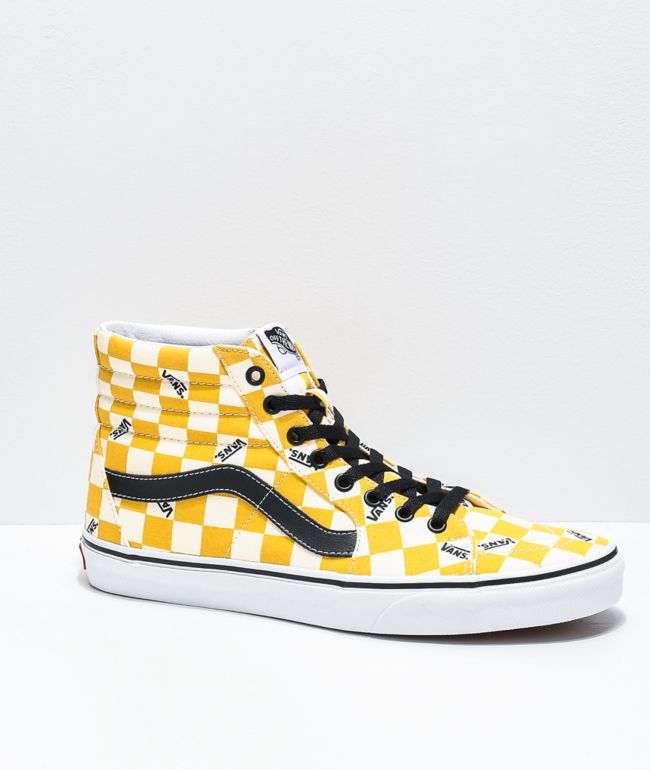 Vans Sk8-Hi Yolk Big Checkerboard zapatos de skate amarillos y blancos كيس جريش