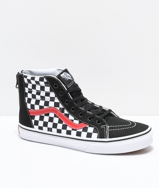 Vans Sk8-Hi zapatos de skate con cremallera a cuadros en negro y rojo باربي الصغيرة