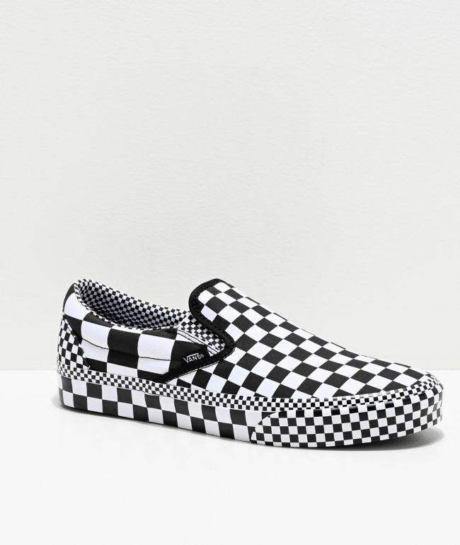 black checkerboard vans slip on