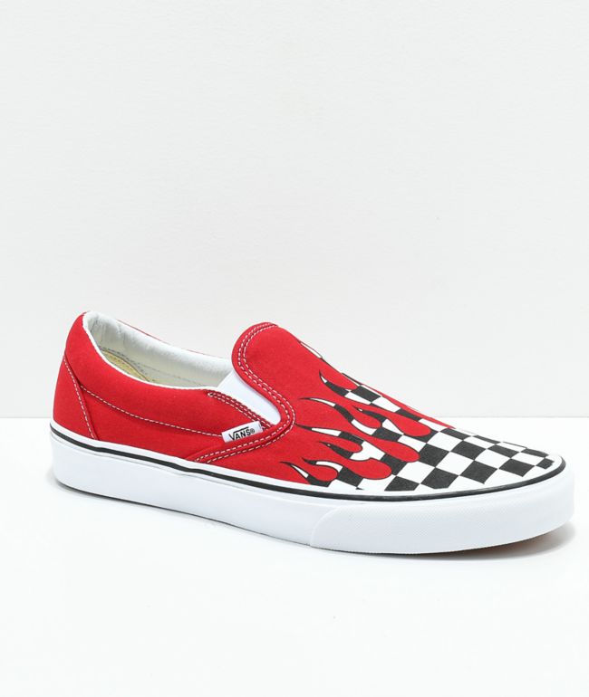 Vans Slip-On Checkerboard Flame zapatos de skate rojos y negros | Zumiez