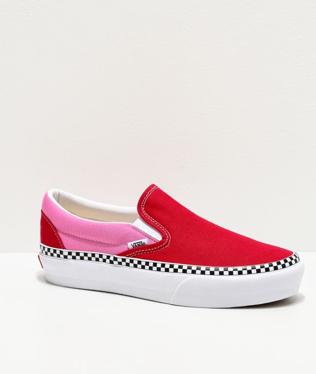 Vans Slip-On Checkerboard Foxing Chili zapatos rojos y rosas de plataforma  | Zumiez
