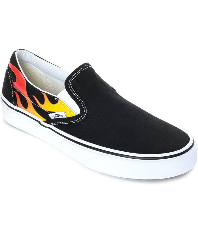 bakke Vis stedet teknisk Vans Slip-On Flame Black & White Skate Shoes | Zumiez