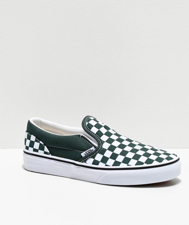 vans checkerboard slip on green