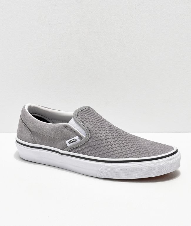 Regan Op de loer liggen Specialist Vans Slip-On Grey & White Embossed Suede Skate Shoes