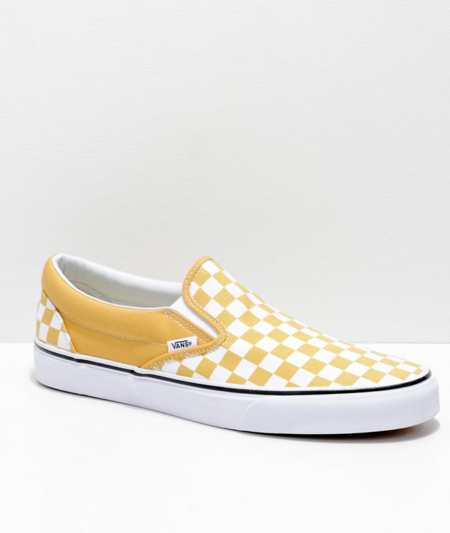 Vans Slip-On Ochre zapatos de skate a cuadros en amarillo y blanco | Zumiez