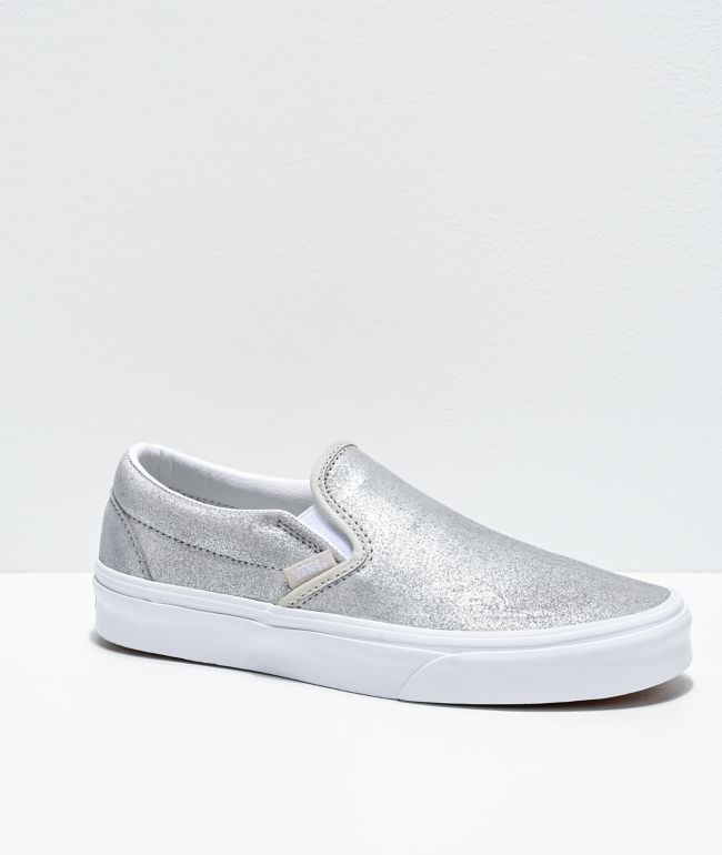 folder spion nationalsang Vans Slip-On Silver Sparkle Skate Shoes