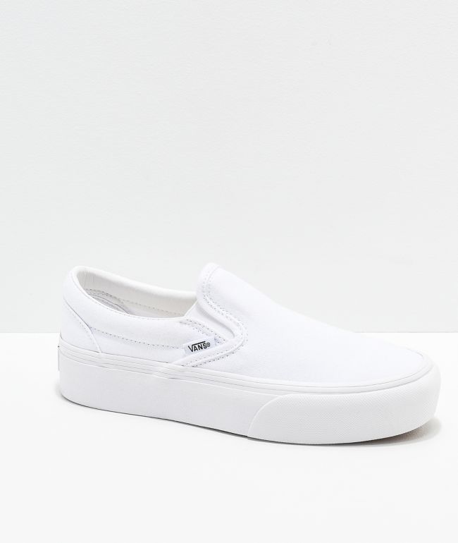 white platform vans slip ons