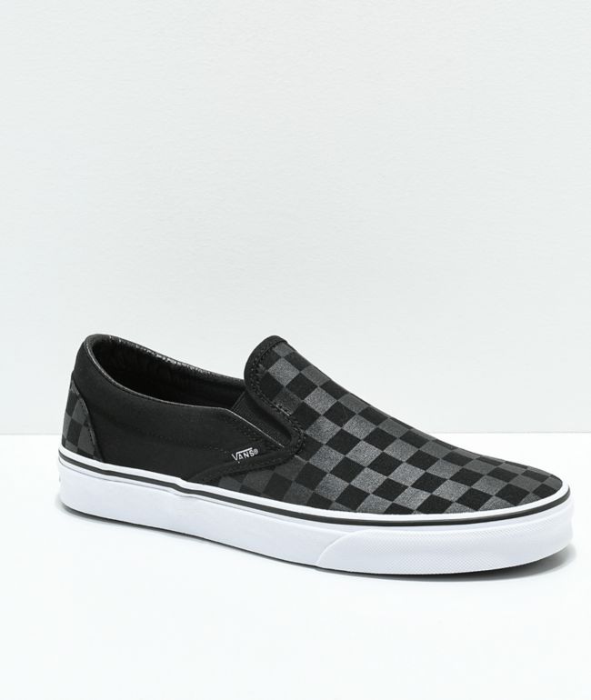 Vans Slip-On zapatos de skate negros y grises de cuadros | Zumiez