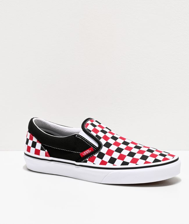 Vans Slip-On zapatos de skate rojos, negros y blancos de cuadros | Zumiez