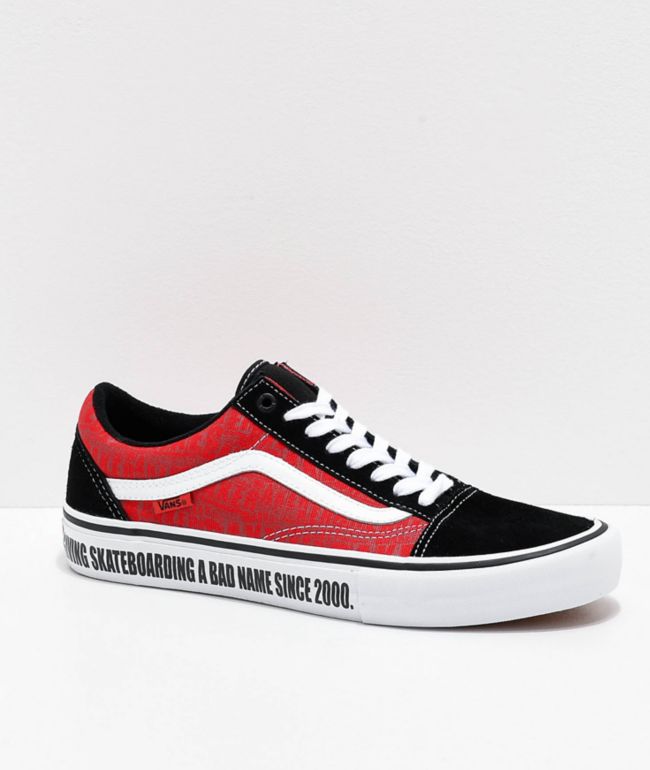 Vans x Baker Old Skool Pro zapatos de skate negros, blancos y rojos | Zumiez