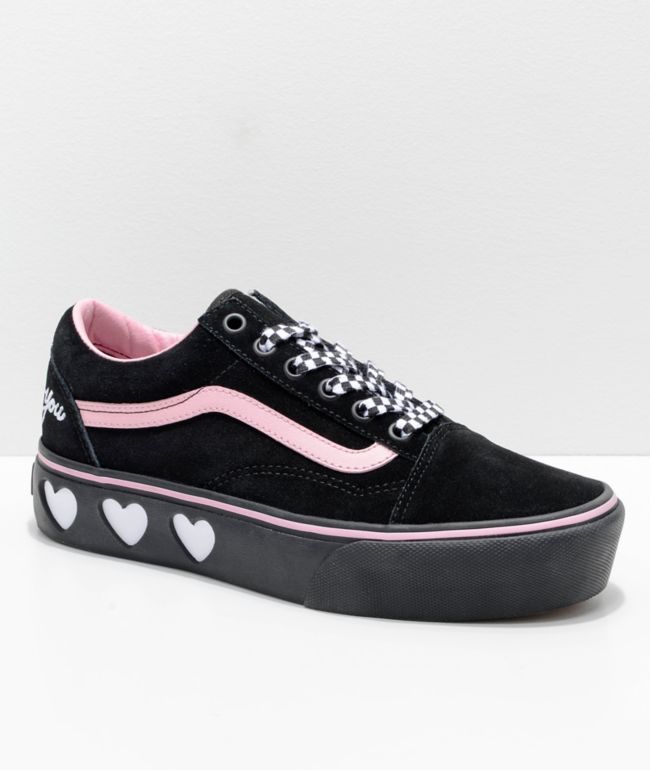 Vans x Lazy Oaf Old Skool zapatos negros y rosas de plataforma | Zumiez