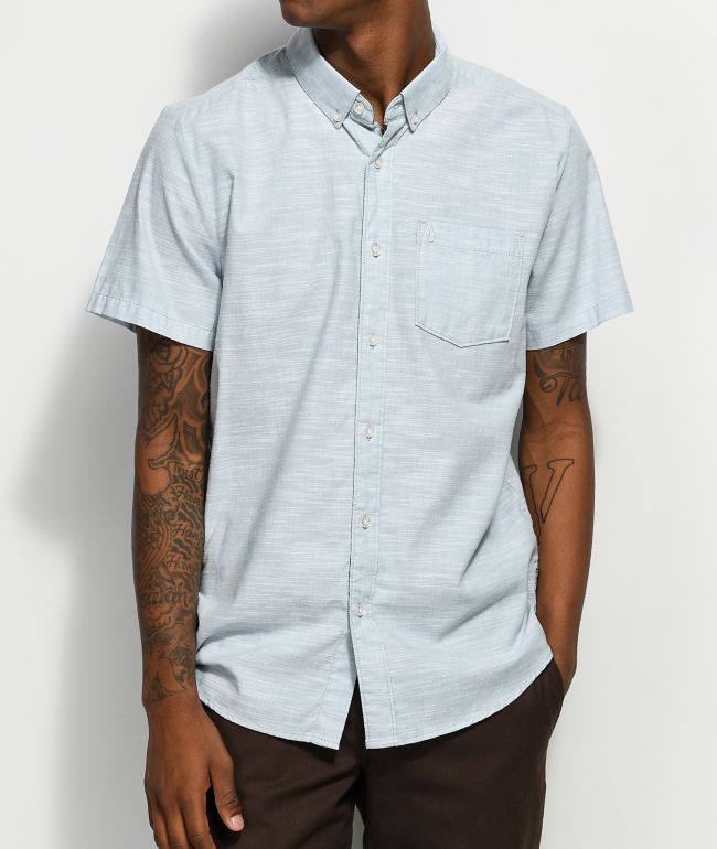light blue short sleeve button up shirt