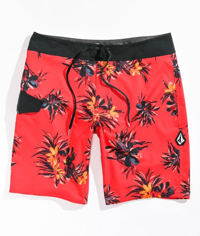 Volcom Lido Mod Red Floral Print Board Shorts