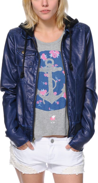 faux navy leather jacket