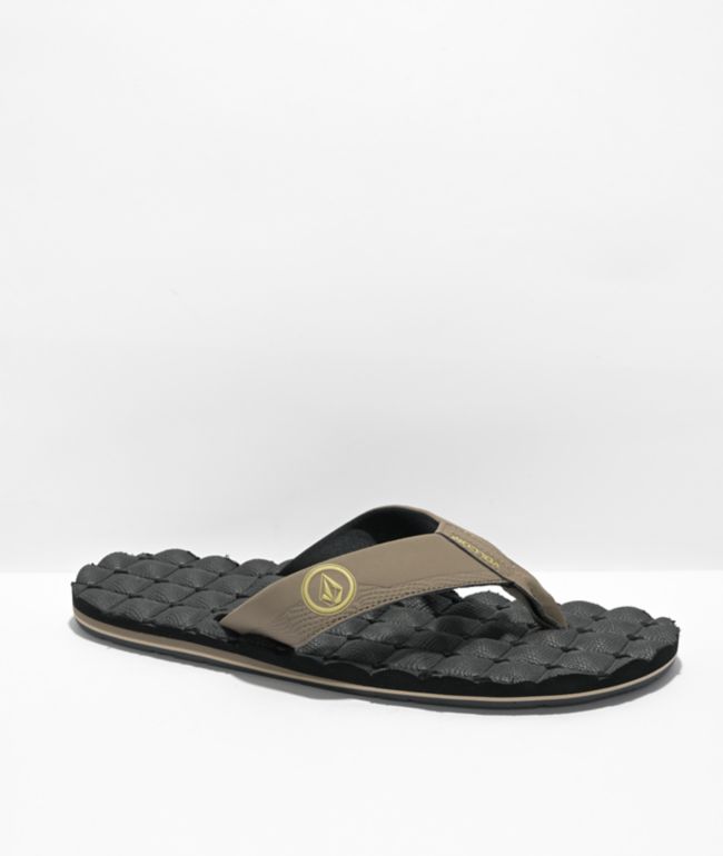 Volcom Recliner Khaki & Black Leather Sandals