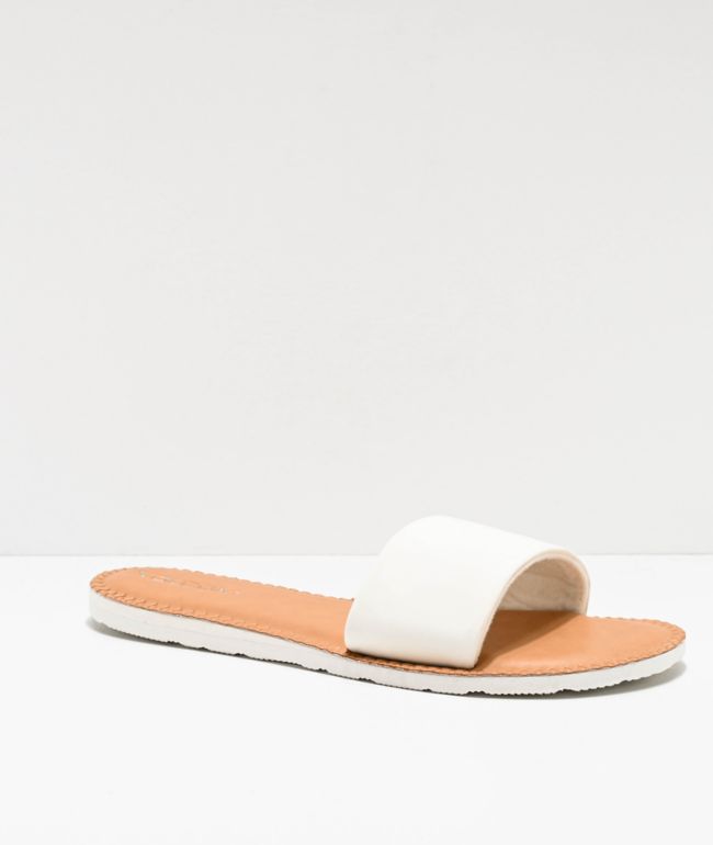 Volcom Simple White \u0026 Tan Slide Sandals 