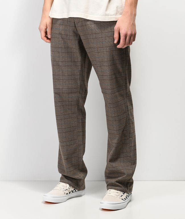 Brown Houndstooth Plaid Pants