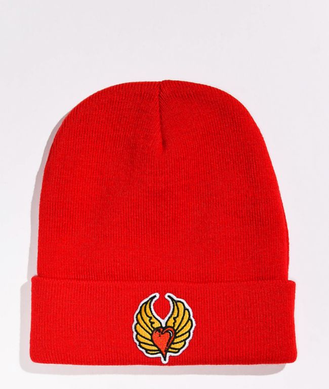 WHADAFUNK Winged Heart Red Beanie