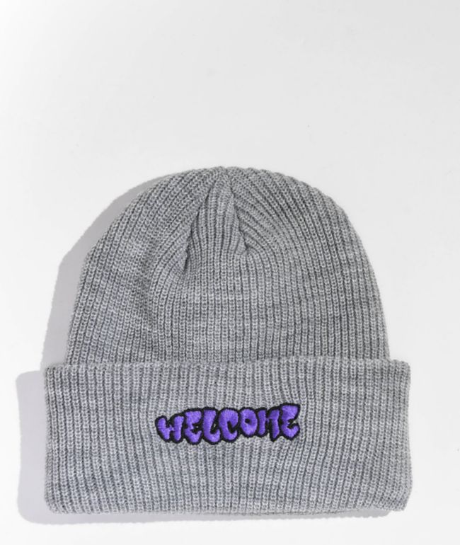 Welcome Bubble gorro gris y morado