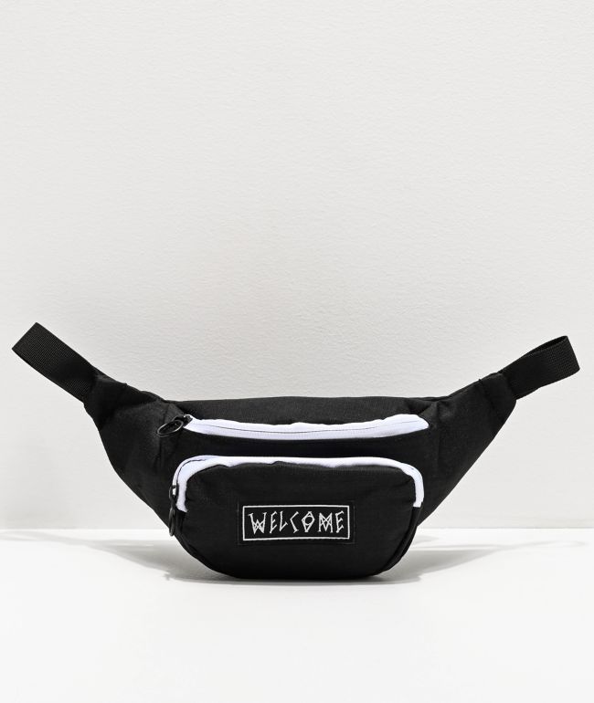 black and white fanny pack