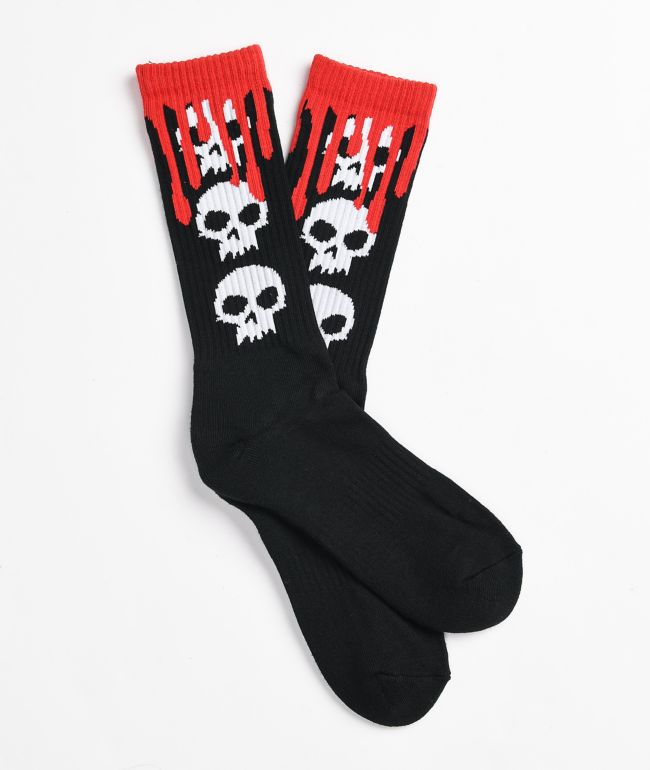Zero Blood 3 Skull Black Crew Socks