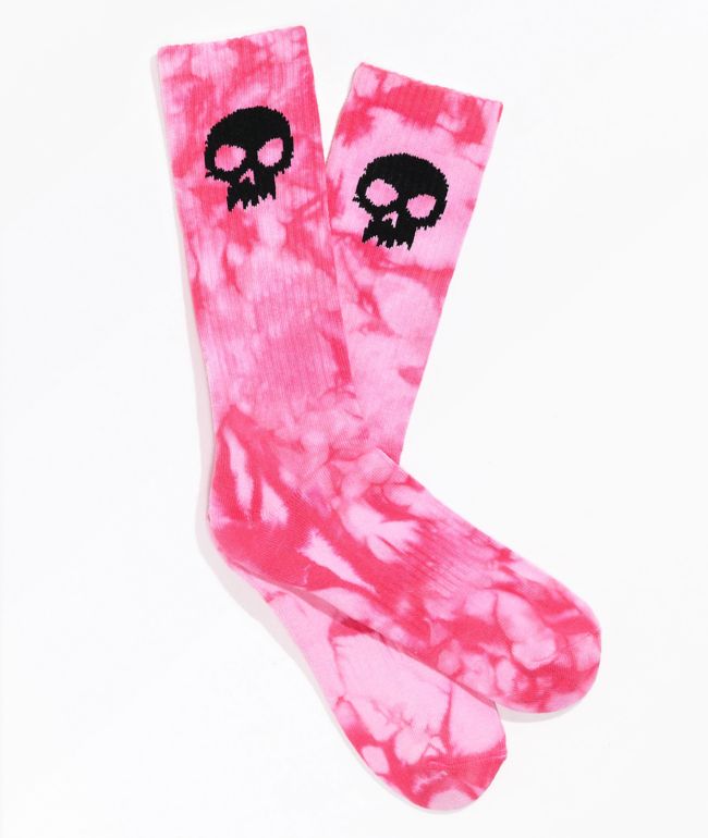 Zero Single Skull Pink Tie Dye Crew Socks