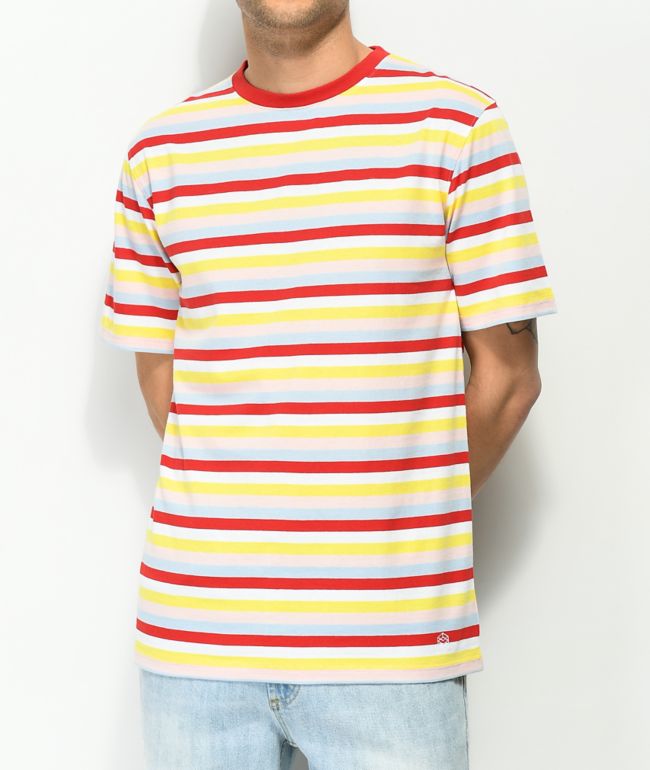 blue yellow and red shirt