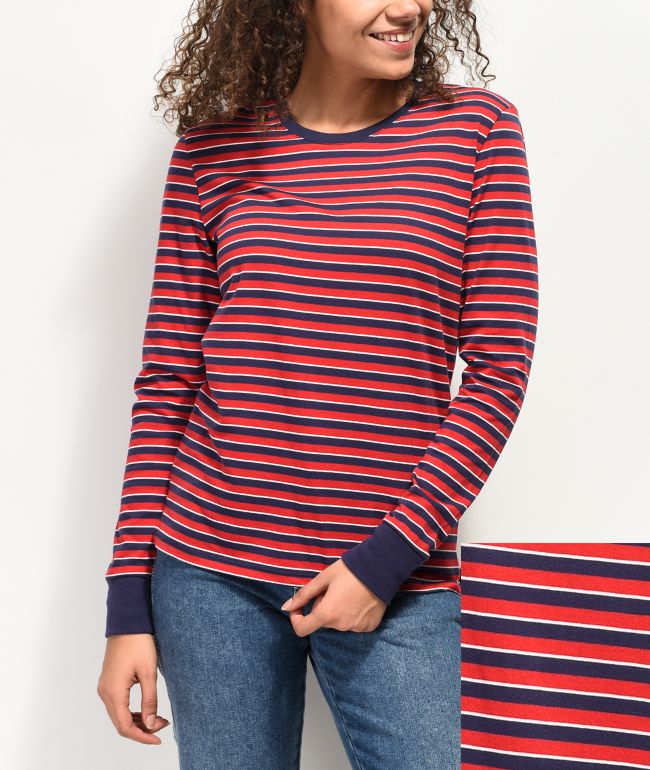 red and navy blue striped shirt