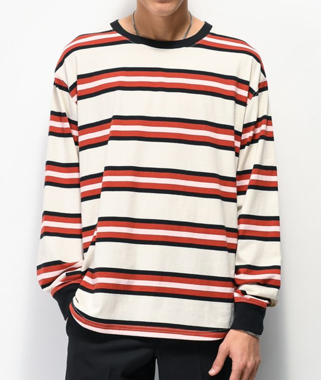 red and gray striped shirt