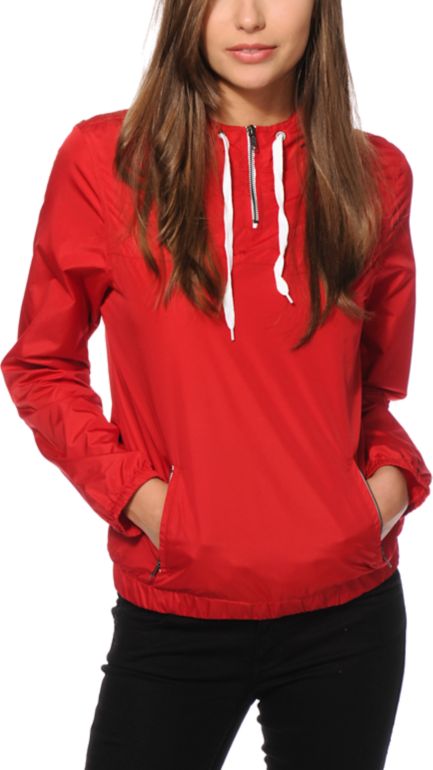 red pullover windbreaker