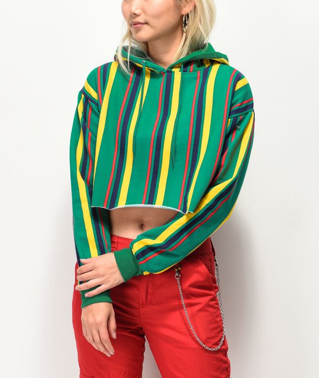 Zine Tariana Green, Black Berry u0026 Gold Striped Crop Hoodie
