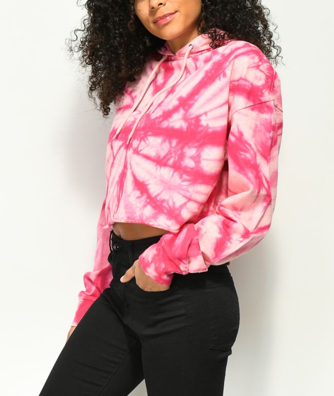 Pink tie dye cropped hoodie clearance