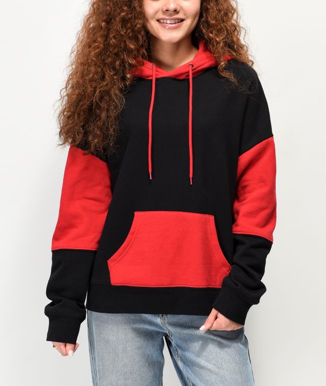 Red color block hoodie clearance
