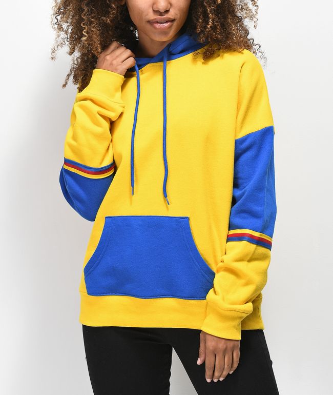 Blue and yellow sweatshirt outlet