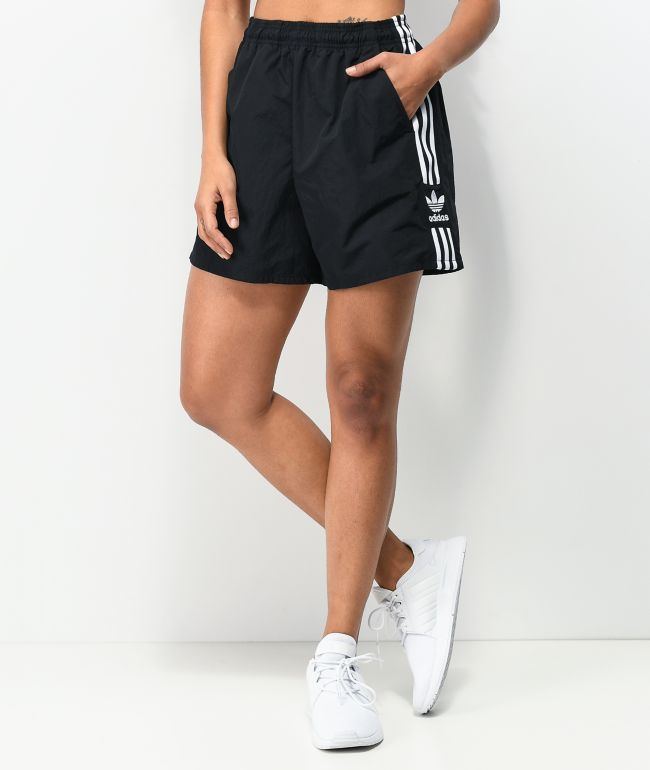 adidas 3 stripe black nylon shorts