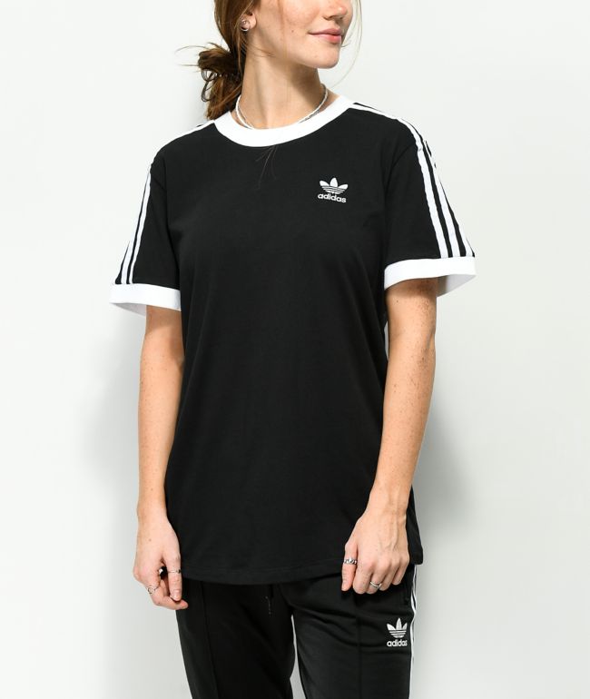 adidas black 3 stripe t shirt
