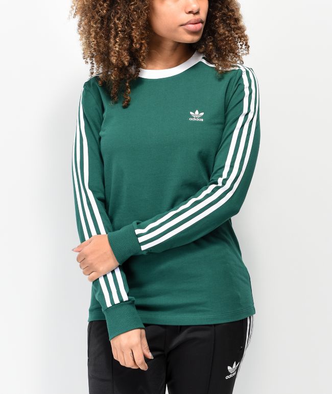 adidas 3 stripe t shirt women's green