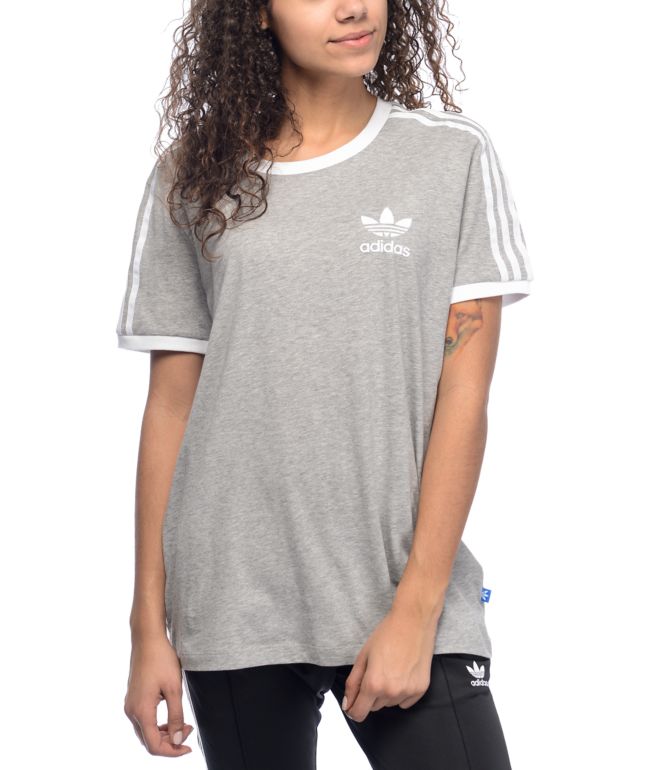 adidas 3 Stripe Heather Grey T-Shirt 