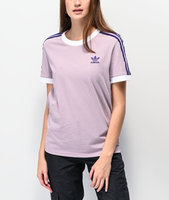 adidas 3 stripe t shirt purple
