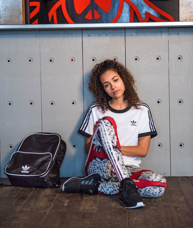adidas white t shirt with black stripes