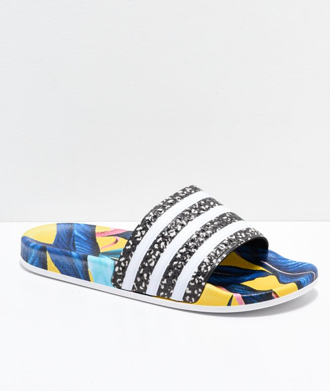 adidas Adilette Blue, Yellow \u0026 Black Slide Sandals | Zumiez
