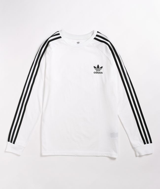 adidas Boys 3-Stripe White & Black Long Sleeve T-Shirt
