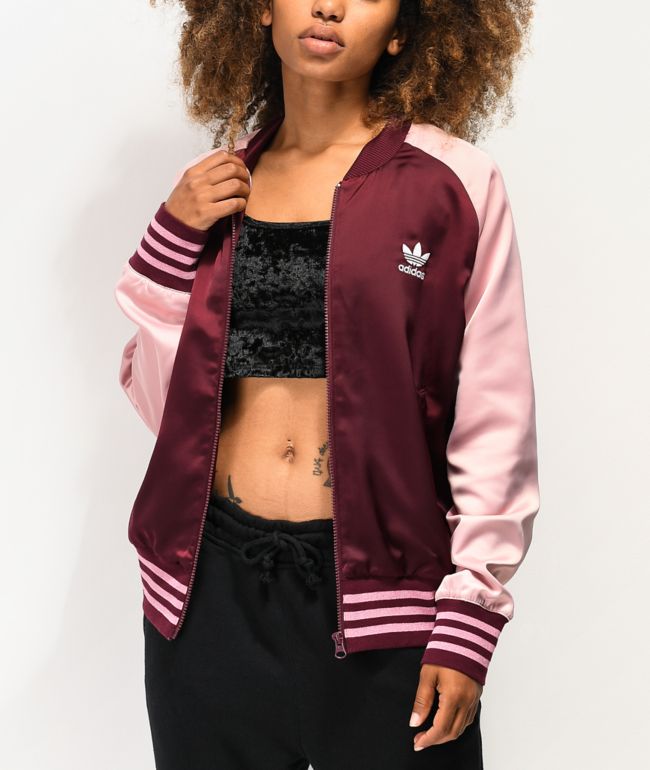 Adidas maroon & pink satin track jacket new arrivals